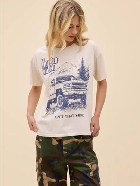 Daydreamer Cream Graphic Short Sleeve Tee with Blue Truck Print